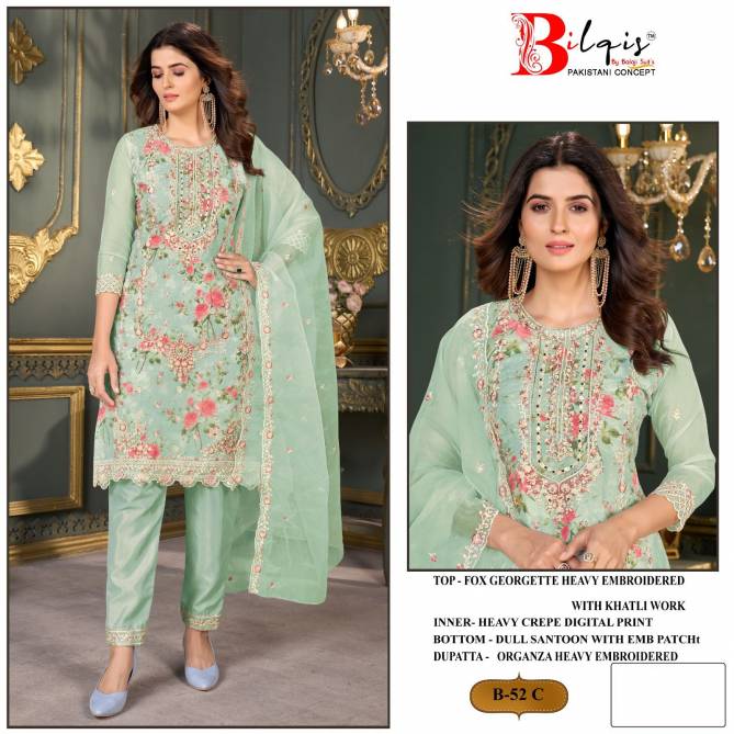 B 52 A To D By Bilqis Faux Georgette Embroidery Pakistani Suits Wholesale Shop In Surat
